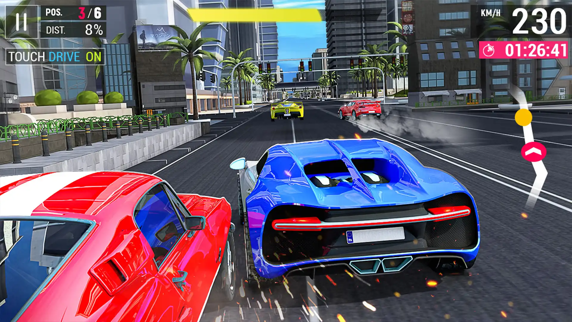 Cars racing on a city street